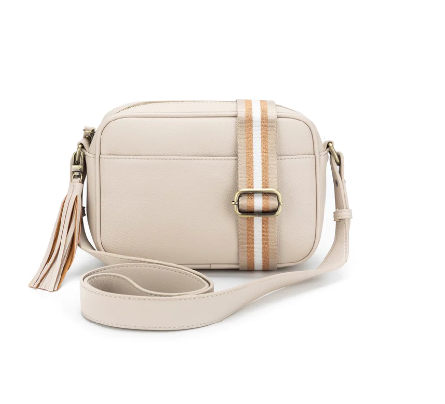 Raven Oatmeal Mini Messenger Crossbody Bag in Vegan Leather