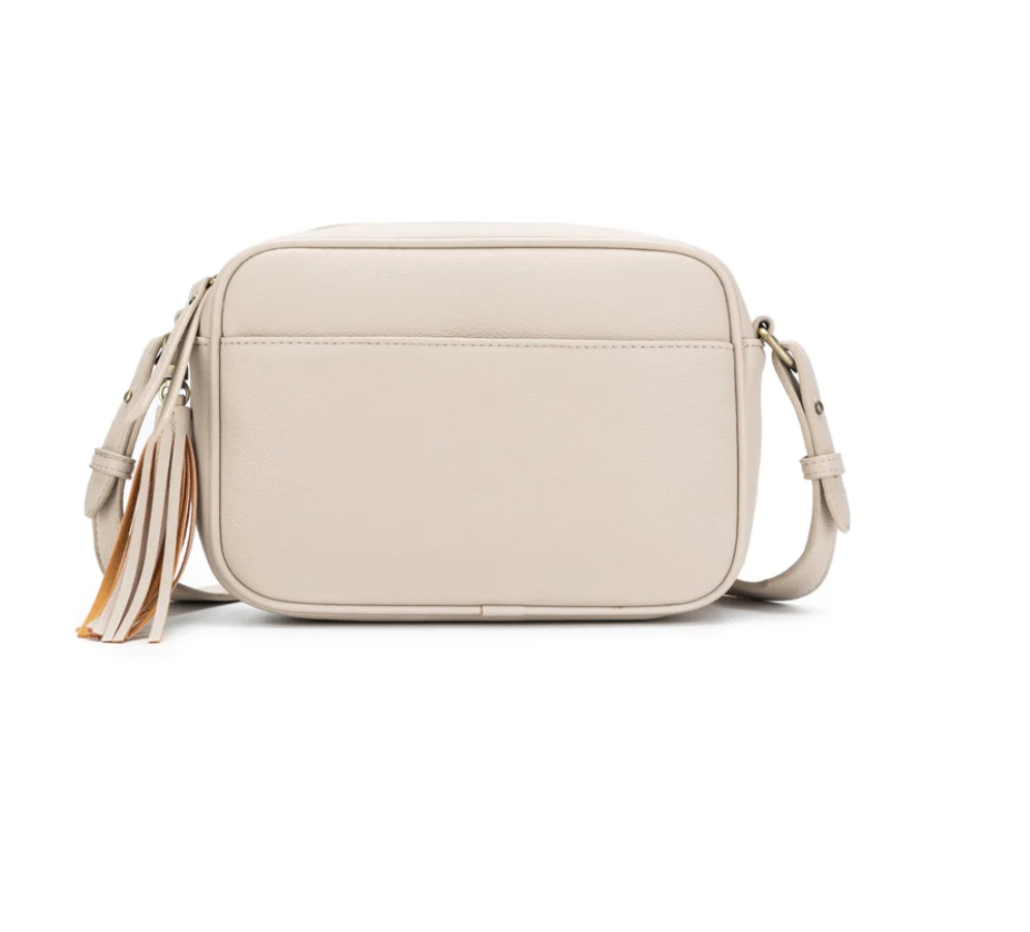 Raven Oatmeal Mini Messenger Crossbody Bag in Vegan Leather