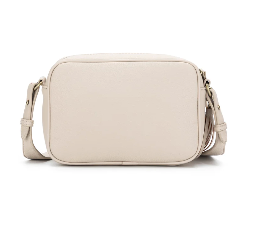Raven Oatmeal Mini Messenger Crossbody Bag in Vegan Leather