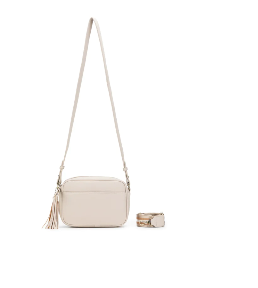Raven Oatmeal Mini Messenger Crossbody Bag in Vegan Leather