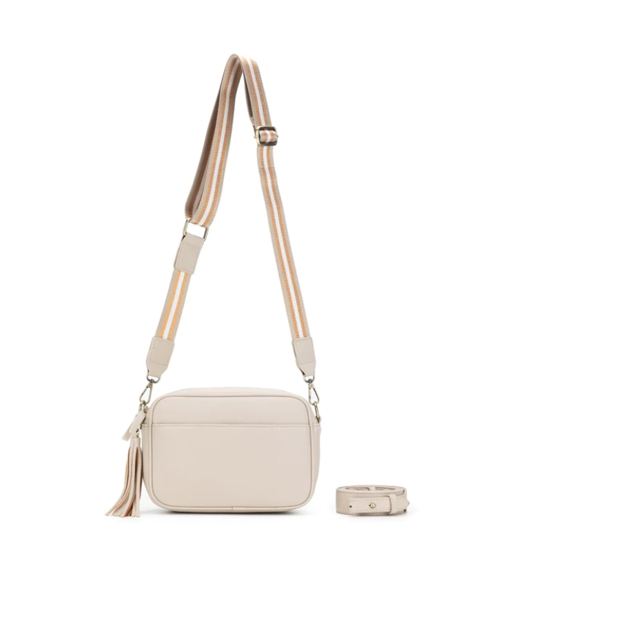 Raven Oatmeal Mini Messenger Crossbody Bag in Vegan Leather