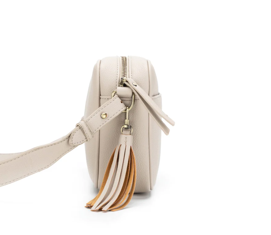 Raven Oatmeal Mini Messenger Crossbody Bag in Vegan Leather
