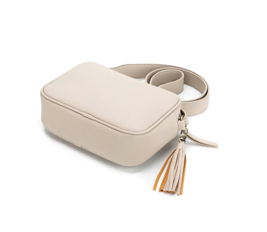 Raven Oatmeal Mini Messenger Crossbody Bag in Vegan Leather