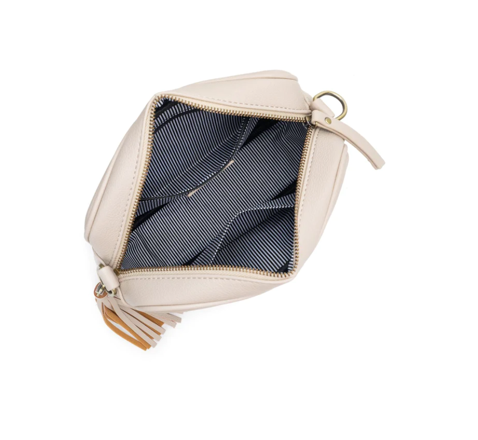 Raven Oatmeal Mini Messenger Crossbody Bag in Vegan Leather