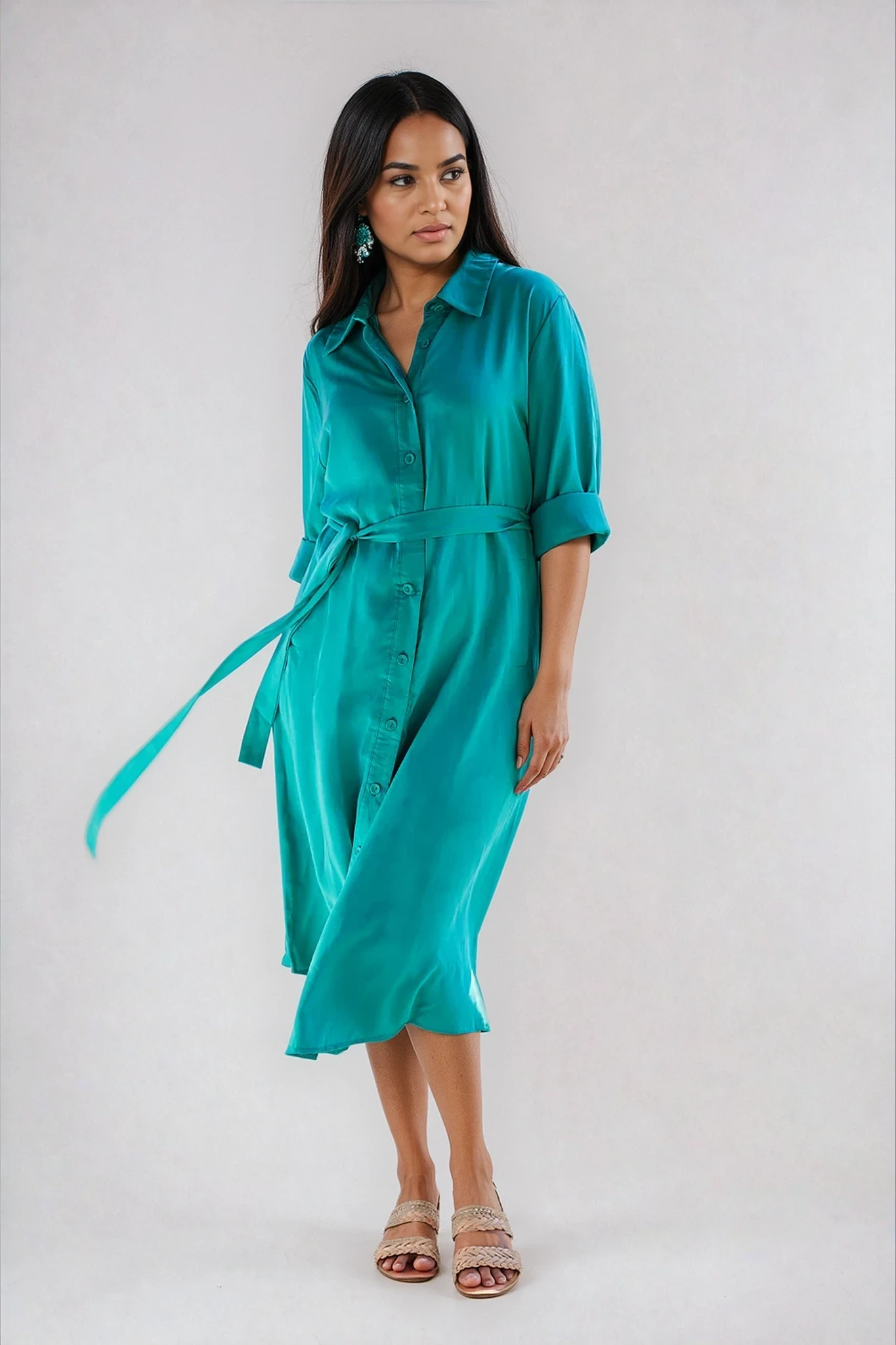 Livvy Tencel Shirt Dress in Maldives Alison Dominy Designs