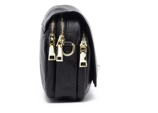 Carrie Black Crossbody Bag in 100% Genuine Leather