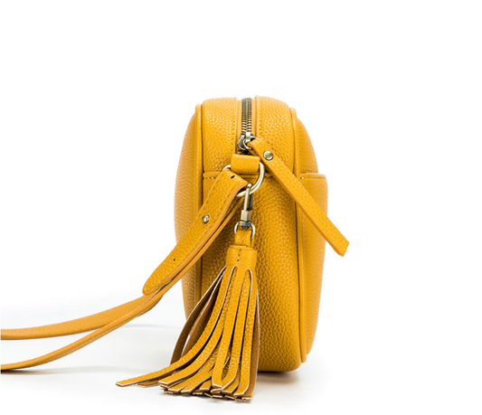Raven Yellow Mini Messenger Crossbody Bag in Vegan Leather
